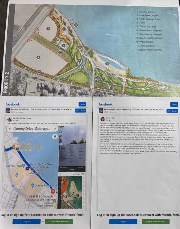 网民在“Penang Walkabouts”面子书专页贴文质疑槟州政府将“葛尼湾计划”土地交给私人发展商兴建酒店。