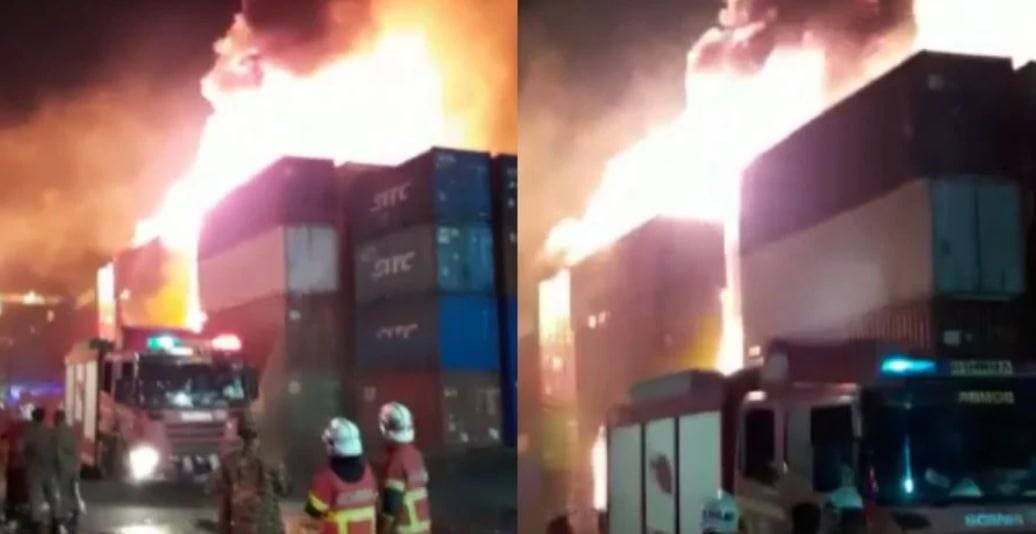 巴生西港大火狂烧 波及12货柜起火原因不明